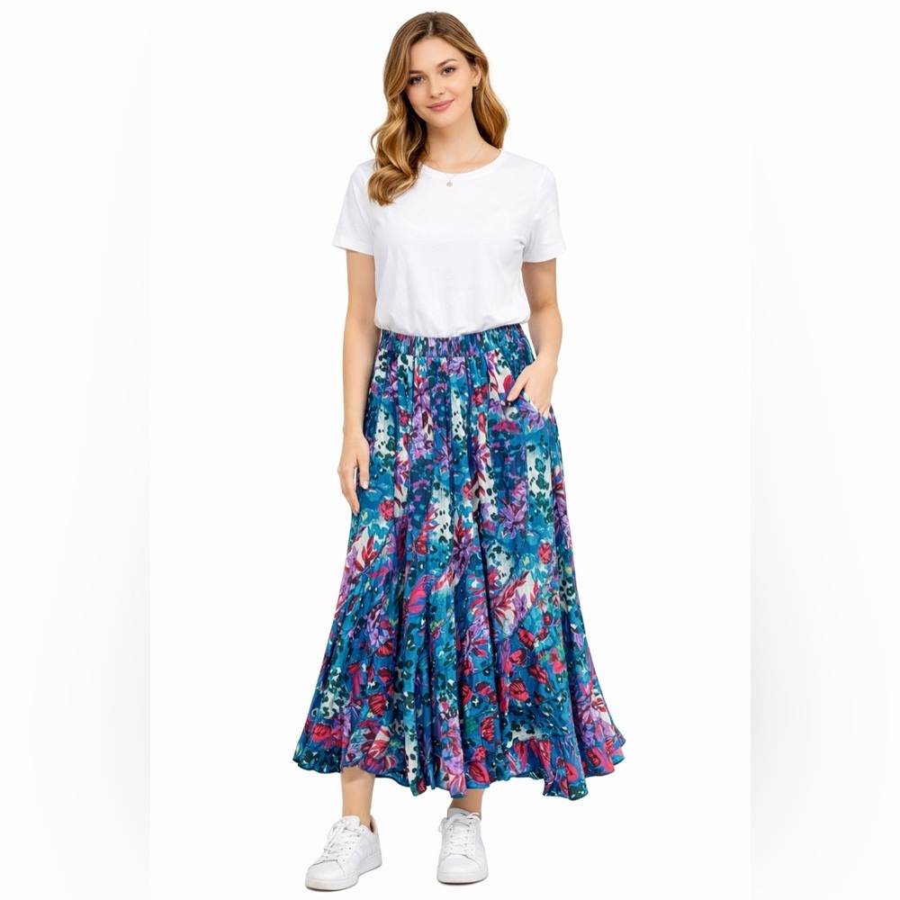 Bohemian Café Floral Blue and Pink Skirt size Small